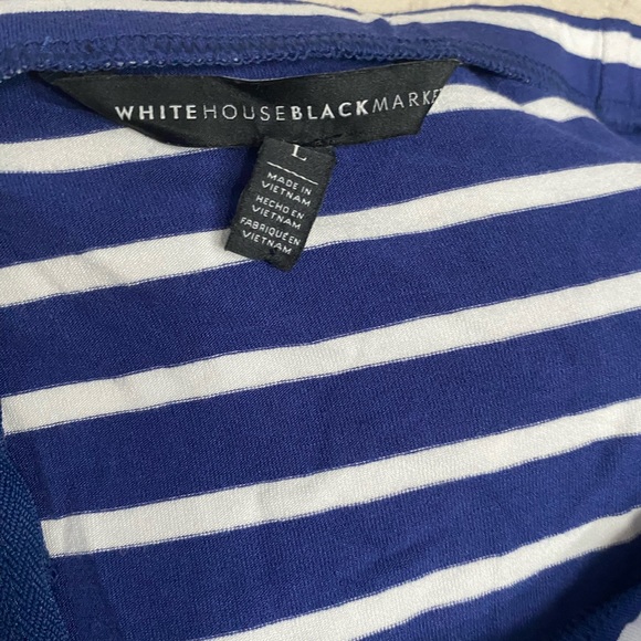 White House Black Market off shoulder stripe dress, large navy nautical skater - Picture 5 of 6